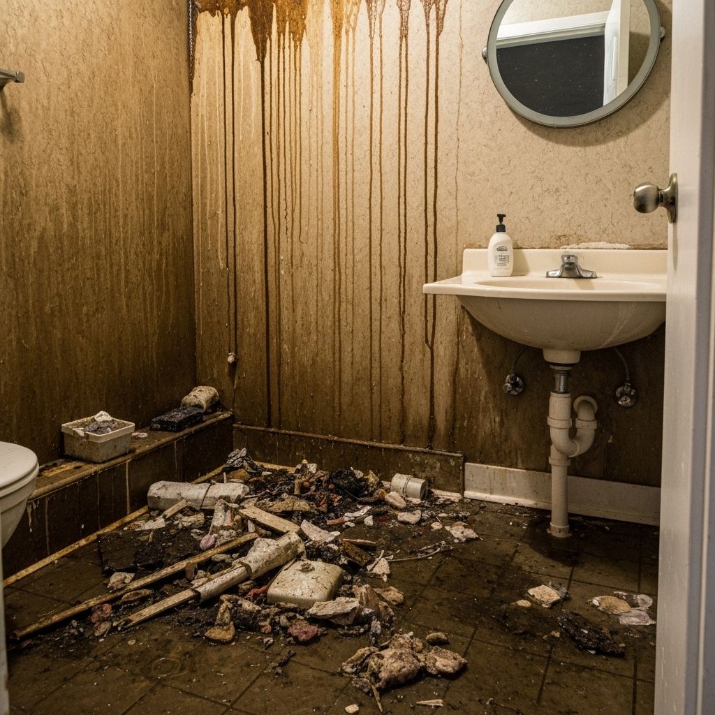 Sewage backup damage in bathroom requiring emergency cleanup in Aitkin, MN (46.533°N, 93.7102°W)